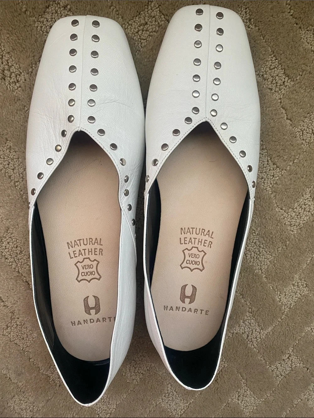 White Leather Studded Slip-On Flats